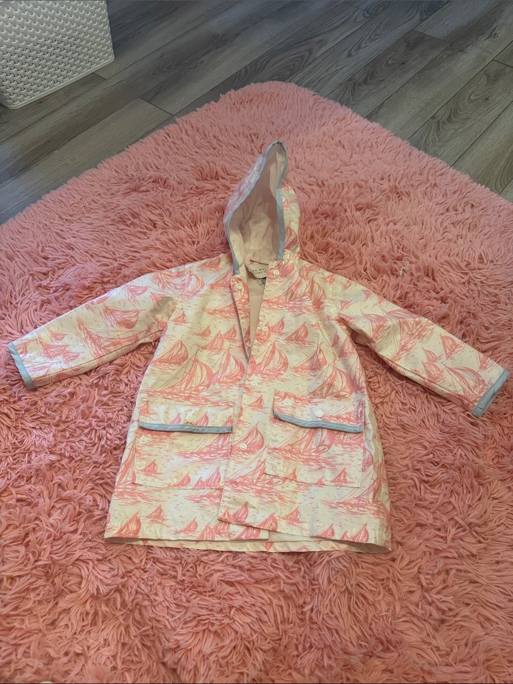 The Beaufort Bonnet Company Pink Sailboat Hooded Raincoat
